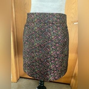 LOFT Women’s Black Mini Skirt With Pink & Gold Floral Print Size 4